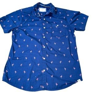 Free Planet button down top shirt short sleeve flamingo print SZ L cotton blend